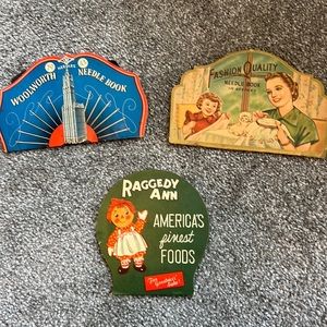 3 RARE vintage needle books Woolworth, Raggedy Ann and Fashion Quality
